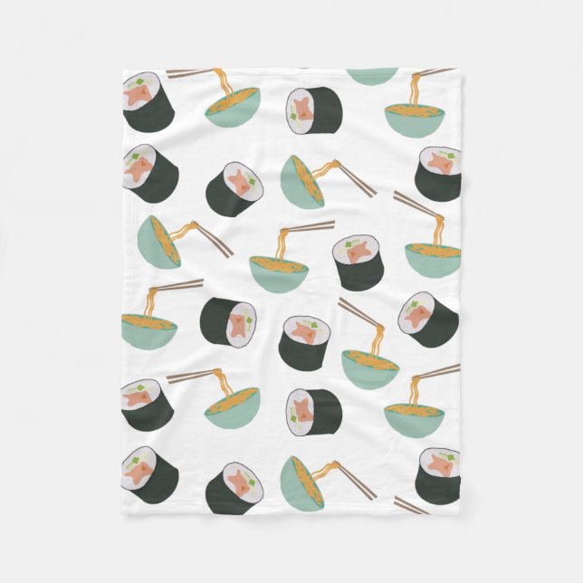 Sushi and Noodles Pattern Fleece Blanket (Front)