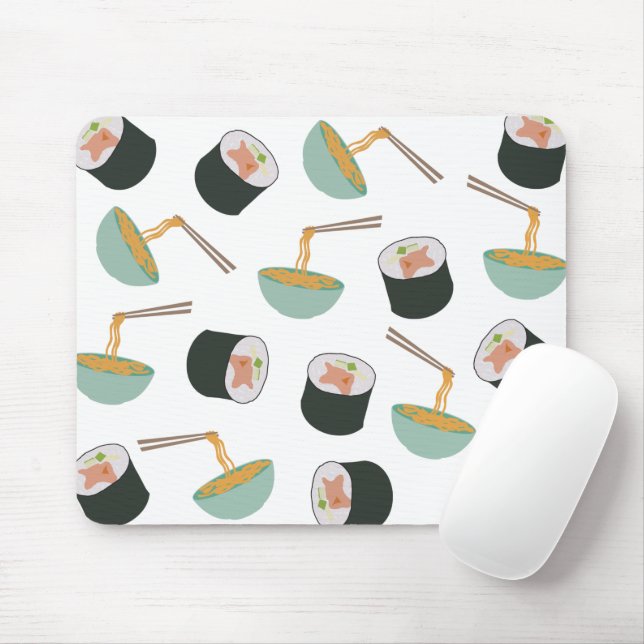 Sushi and Noodles Pattern Mouse Mat (With Mouse)