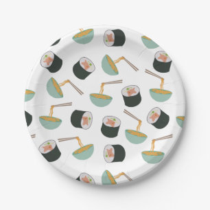 Sushi and Noodles Pattern Paper Plate