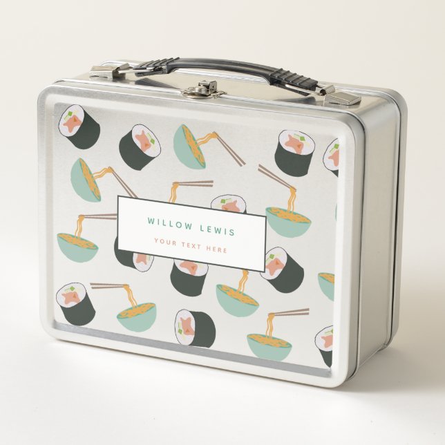 Sushi and Noodles Pattern School Metal Lunch Box (Front)