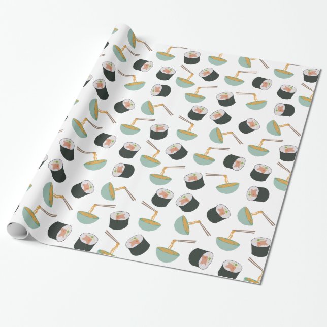 Sushi and Noodles Pattern Wrapping Paper (Unrolled)