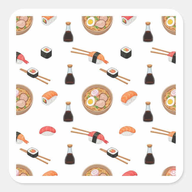 Sushi and Ramen Pattern Design Sticker (Front)