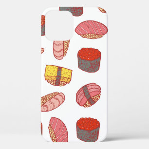 Sushi and rolls seamless pattern. Doodle cartoon c iPhone 12 Case
