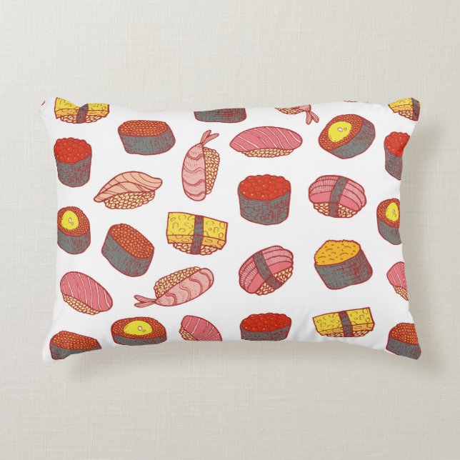 Sushi and rolls seamless pattern. Doodle cartoon c Decorative Cushion (Front)