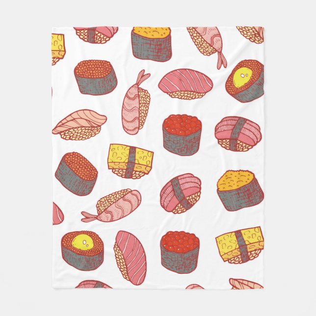 Sushi and rolls seamless pattern. Doodle cartoon c Fleece Blanket (Front)