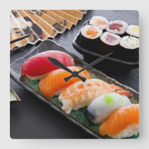 Sushi and rolls square wall clock
