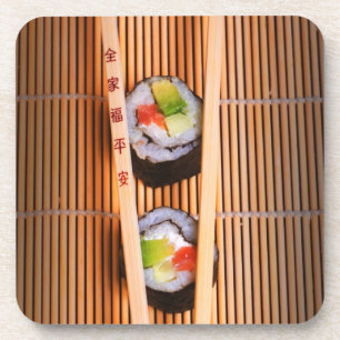 Sushi and wooden chopsticks coaster