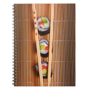 Sushi and wooden chopsticks notebook