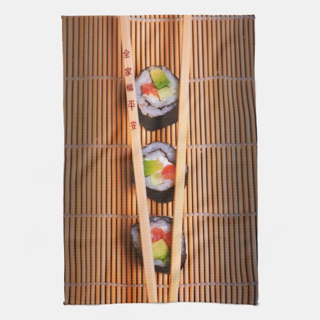 Sushi and wooden chopsticks tea towel (Vertical)