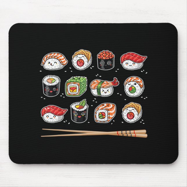 Sushi Anime Kawaii Japanese Food Lover Otaku Manga Mouse Mat (Front)