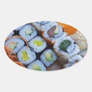 Sushi Asia Rice Fish Food Sea Oval Sticker