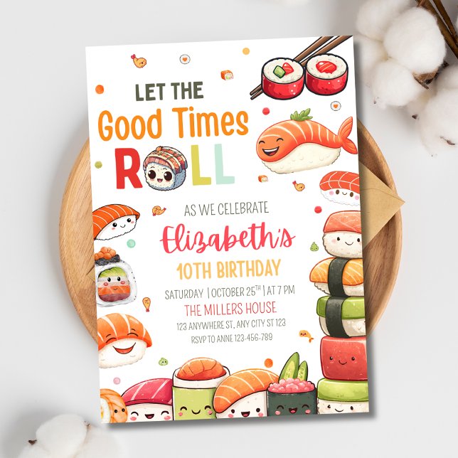 Sushi Birthday Invitation, Kawaii Sushi Birthday Invitation (Creator Uploaded)