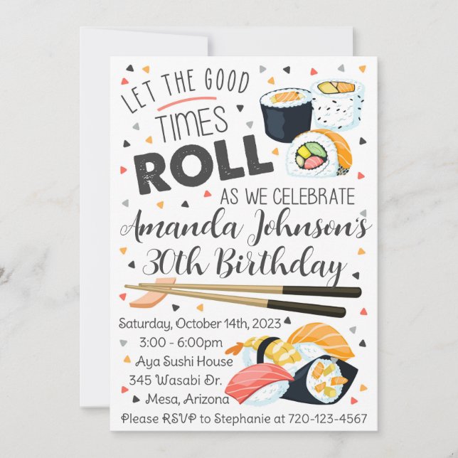 Sushi Birthday Invitation, Sushi Invitation (Front)