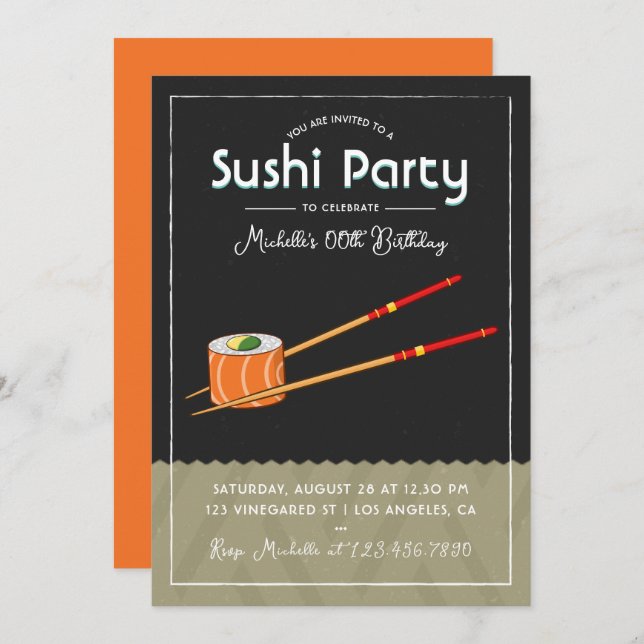 Sushi Birthday Party Invitation (Front/Back)