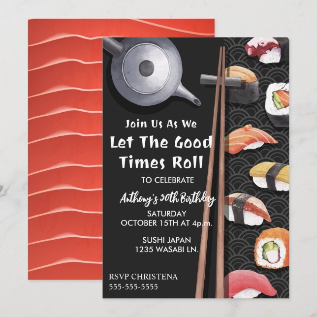 Sushi Birthday Party Invitation (Front/Back)