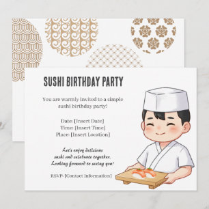 Sushi Birthday Party Invitation with Cute Anime 