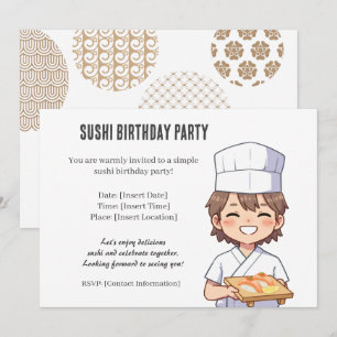 Sushi Birthday Party Invitation with Cute Anime 