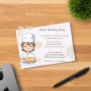 Sushi Birthday Party Invitation with Cute Anime 