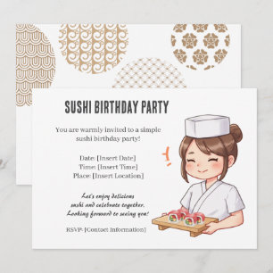 Sushi Birthday Party Invitation with Cute Anime 