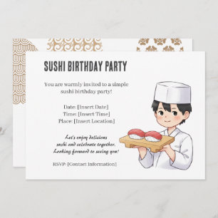 Sushi Birthday Party Invitation with Cute Anime 