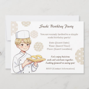 Sushi Birthday Party Invitation with Cute Anime 