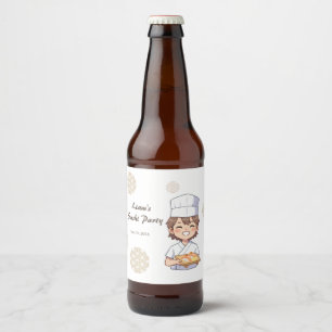 Sushi Birthday Party Invitation with Cute Anime Beer Bottle Label