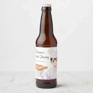 Sushi Birthday Party Invitation with Cute Anime  Beer Bottle Label