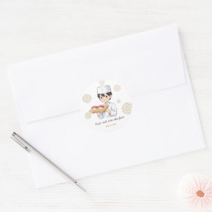 Sushi Birthday Party Invitation with Cute Anime Classic Round Sticker