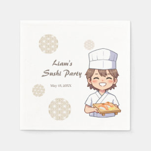 Sushi Birthday Party Invitation with Cute Anime  Napkin