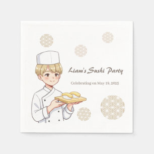 Sushi Birthday Party Invitation with Cute Anime Napkin