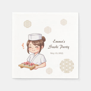 Sushi Birthday Party Invitation with Cute Anime Napkin