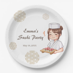 Sushi Birthday Party Invitation with Cute Anime Paper Plate