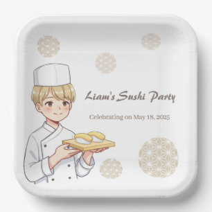 Sushi Birthday Party Invitation with Cute Anime Paper Plate