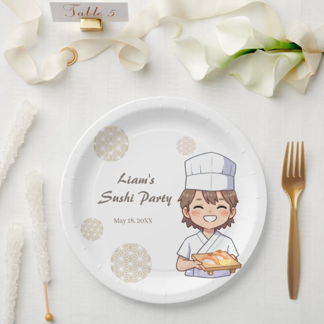 Sushi Birthday Party Invitation with Cute Anime  Paper Plate (Wedding)
