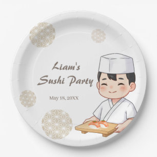 Sushi Birthday Party Invitation with Cute Anime Paper Plate