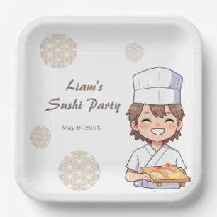 Sushi Birthday Party Invitation with Cute Anime Paper Plate