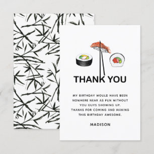 Sushi Birthday Party Modern Personalised Thank You Card