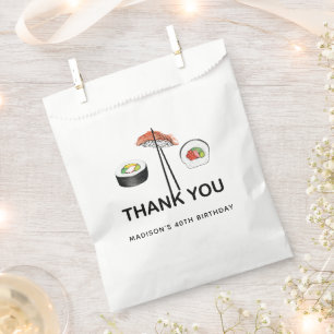 Sushi Birthday Personalised Black White Thank you Favour Bags