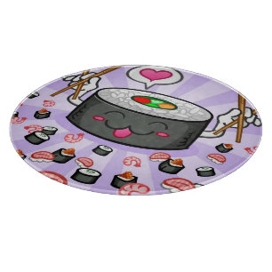 Sushi Cartoon Character Eating Lots of Shrimp Cutting Board