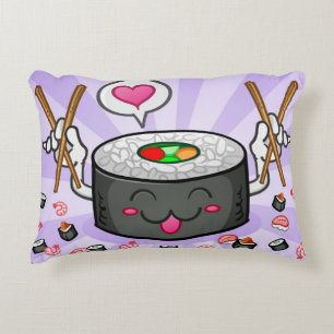 Sushi Cartoon Character Eating Lots of Shrimp Decorative Cushion
