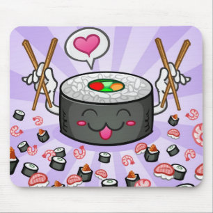 Sushi Cartoon Character Eating Lots of Shrimp Mouse Mat
