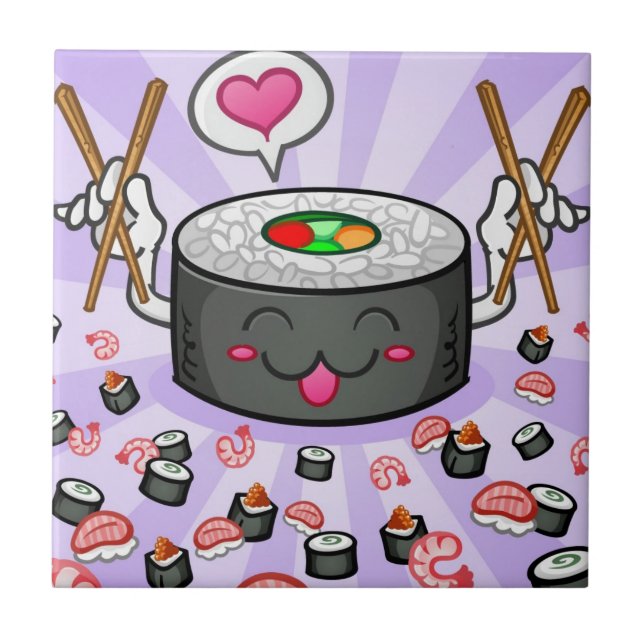 Sushi Cartoon Character Eating Lots of Shrimp Tile (Front)