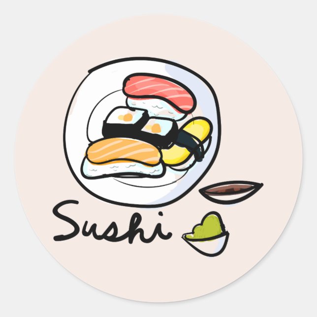 Sushi cartoon cute Japanese art Classic Round Sticker (Front)