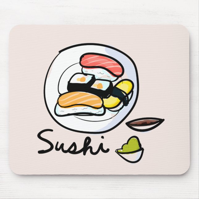 Sushi cartoon cute Japanese art Mouse Mat (Front)