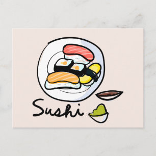 Sushi cartoon cute Japanese sushi food Postcard
