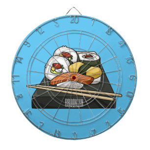 Sushi cartoon illustration dartboard