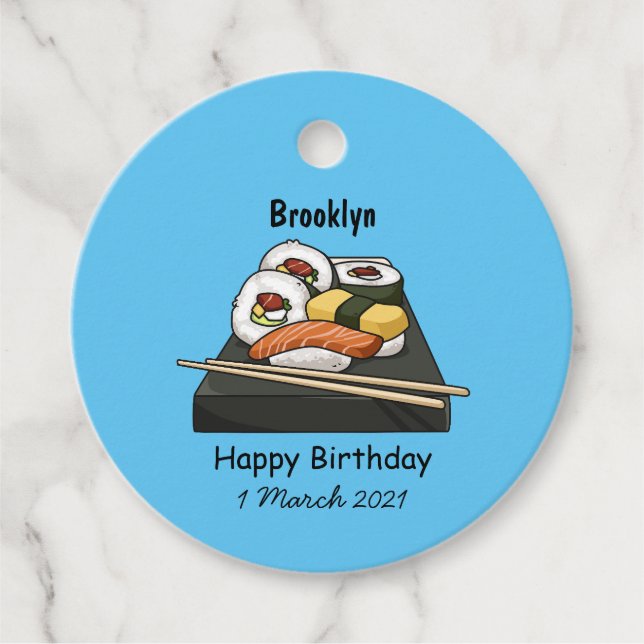 Sushi cartoon illustration favour tags (Front)