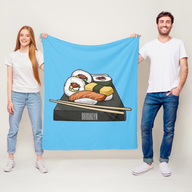 Sushi cartoon illustration  fleece blanket (In Situ)