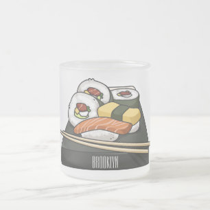 Sushi cartoon illustration frosted glass coffee mug