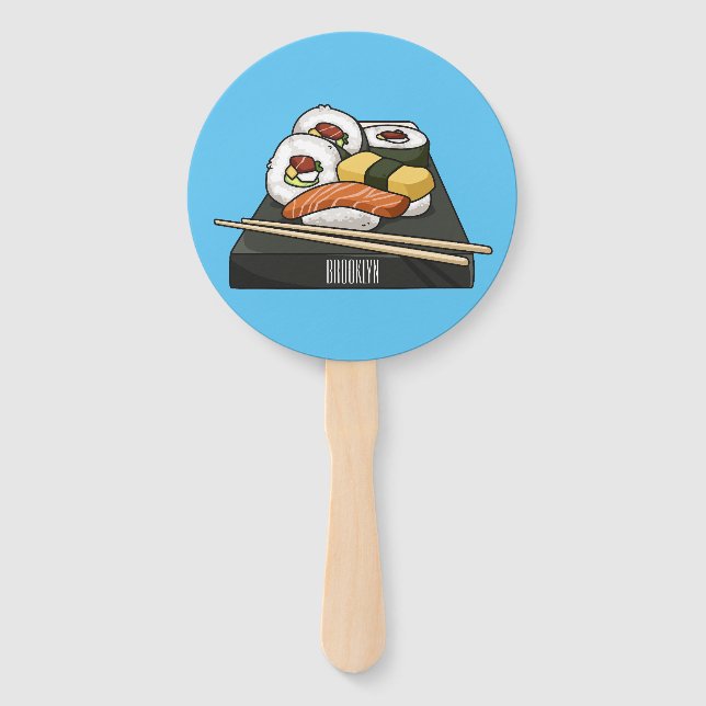 Sushi cartoon illustration  hand fan (Front)